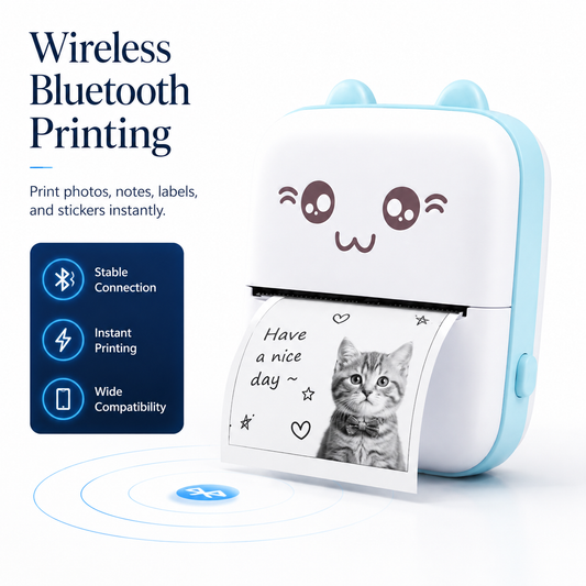 Mini Portable Thermal Printer Wireless Bluetooth Pocket Photo Printer with Paper Roll