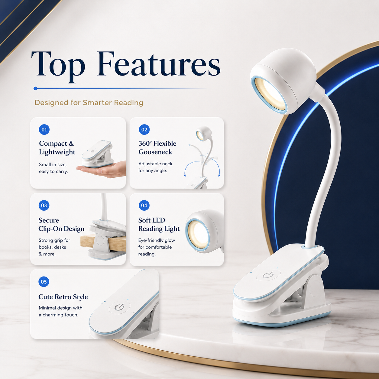 Mini Book Light With Clip – Portable LED Reading Lamp with 360° Flexible Gooseneck for Bed & Study
