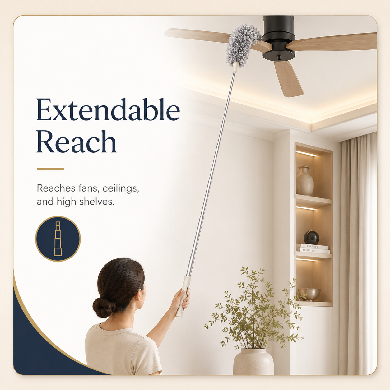 Microfiber Fan Duster with Telescopic Extendable Handle – 360° Flexible Dust Cleaner for Home & Office