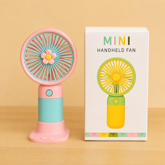 Portable Mini USB Rechargeable Handheld Fan with Stand | Cute Flower Desktop Cooling Fan