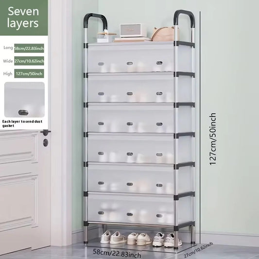 5-Layer Multi-Layer Dustproof Shoe Rack Organizer with Cover – Foldable Plastic Shoe Storage Cabinet, Durable Space-Saving Design