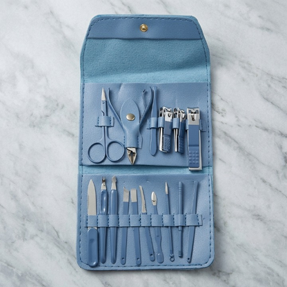 16-Piece Premium Personal Manicure & Pedicure Grooming Kit – Professional Stainless Steel Nail Clippers & Care Set with Travel Case