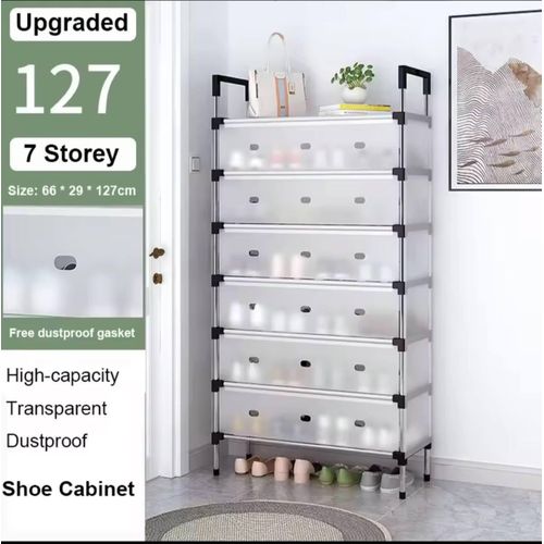 5-Layer Multi-Layer Dustproof Shoe Rack Organizer with Cover – Foldable Plastic Shoe Storage Cabinet, Durable Space-Saving Design