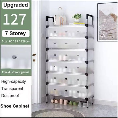 5-Layer Multi-Layer Dustproof Shoe Rack Organizer with Cover – Foldable Plastic Shoe Storage Cabinet, Durable Space-Saving Design
