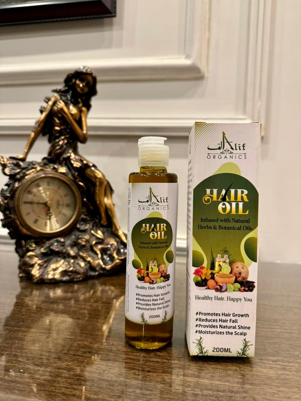 Alif Organics Natural Hair Oil 200ml – Herbal & Botanical Hair Oil for Stronger, Healthier Looking Hair