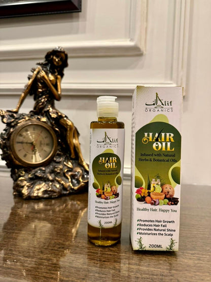 Alif Organics Natural Hair Oil 200ml – Herbal & Botanical Hair Oil for Stronger, Healthier Looking Hair