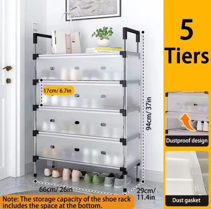 5-Layer Multi-Layer Dustproof Shoe Rack Organizer with Cover – Foldable Plastic Shoe Storage Cabinet, Durable Space-Saving Design