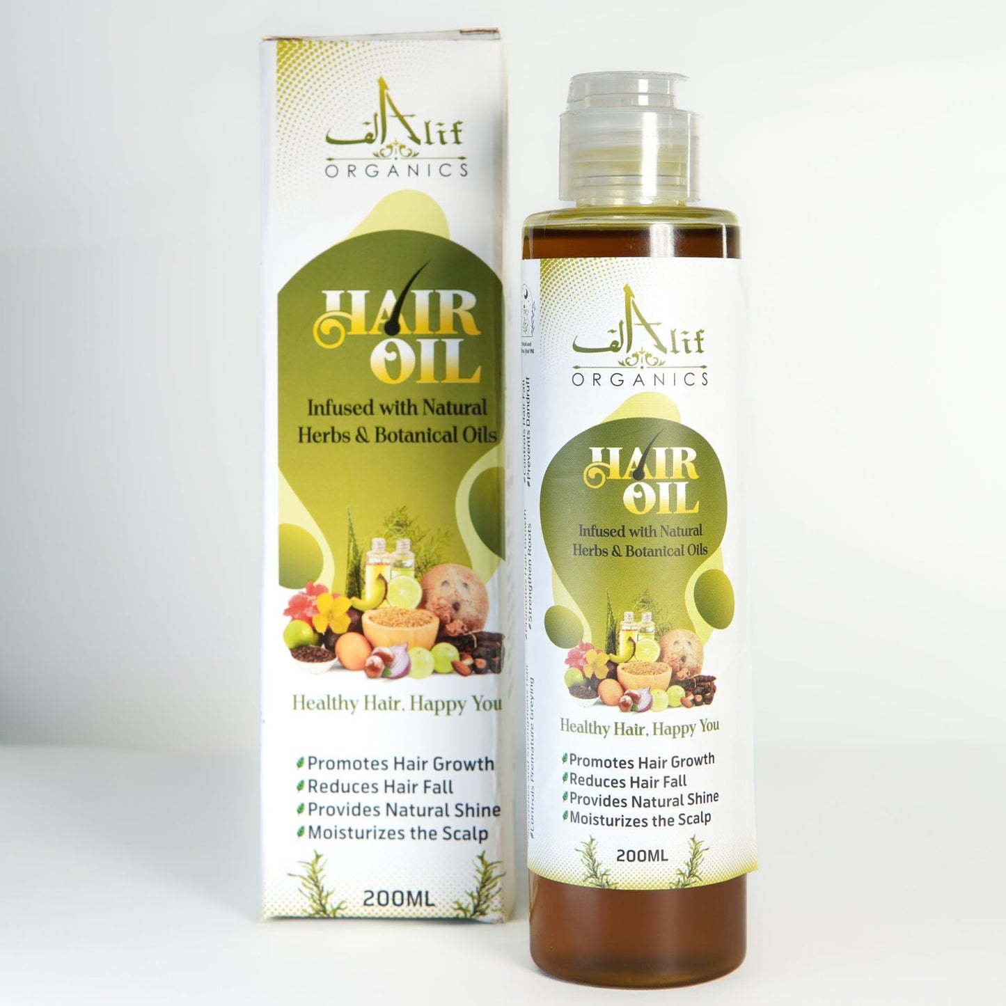 Alif Organics Natural Hair Oil 200ml – Herbal & Botanical Hair Oil for Stronger, Healthier Looking Hair