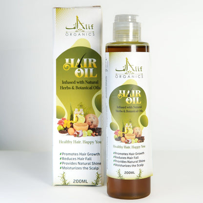 Alif Organics Natural Hair Oil 200ml – Herbal & Botanical Hair Oil for Stronger, Healthier Looking Hair