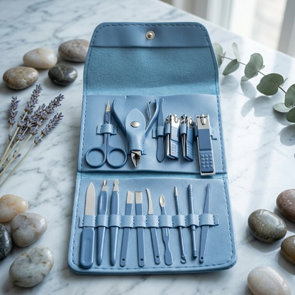 16-Piece Premium Personal Manicure & Pedicure Grooming Kit – Professional Stainless Steel Nail Clippers & Care Set with Travel Case