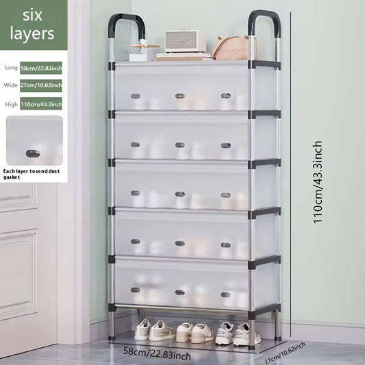 5-Layer Multi-Layer Dustproof Shoe Rack Organizer with Cover – Foldable Plastic Shoe Storage Cabinet, Durable Space-Saving Design