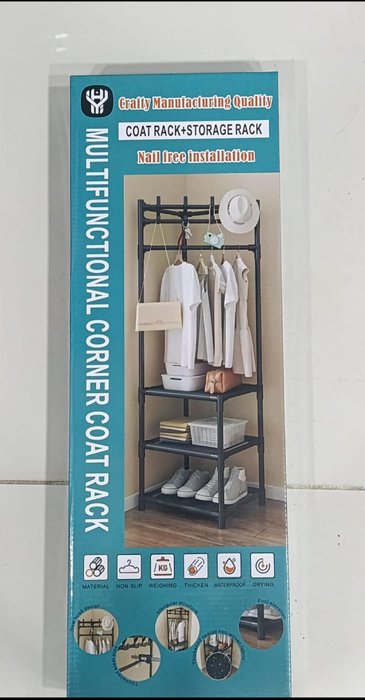 Multifunctional 3-Layer Corner Coat Rack – Nail-Free Wall Mounted Storage Organizer, Waterproof & Space-Saving (Random Color)