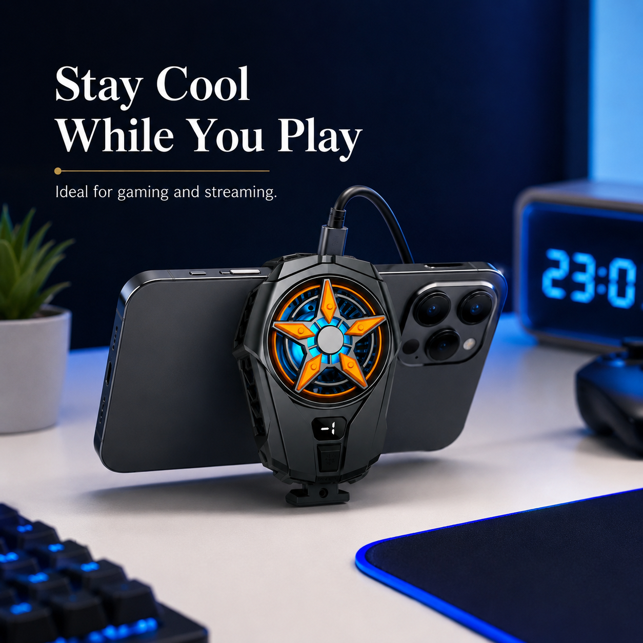 SL09 Mobile Phone Cooler Fan with Smart Digital Display, Fast Cooling Rear Radiator for Gaming & Smartphones