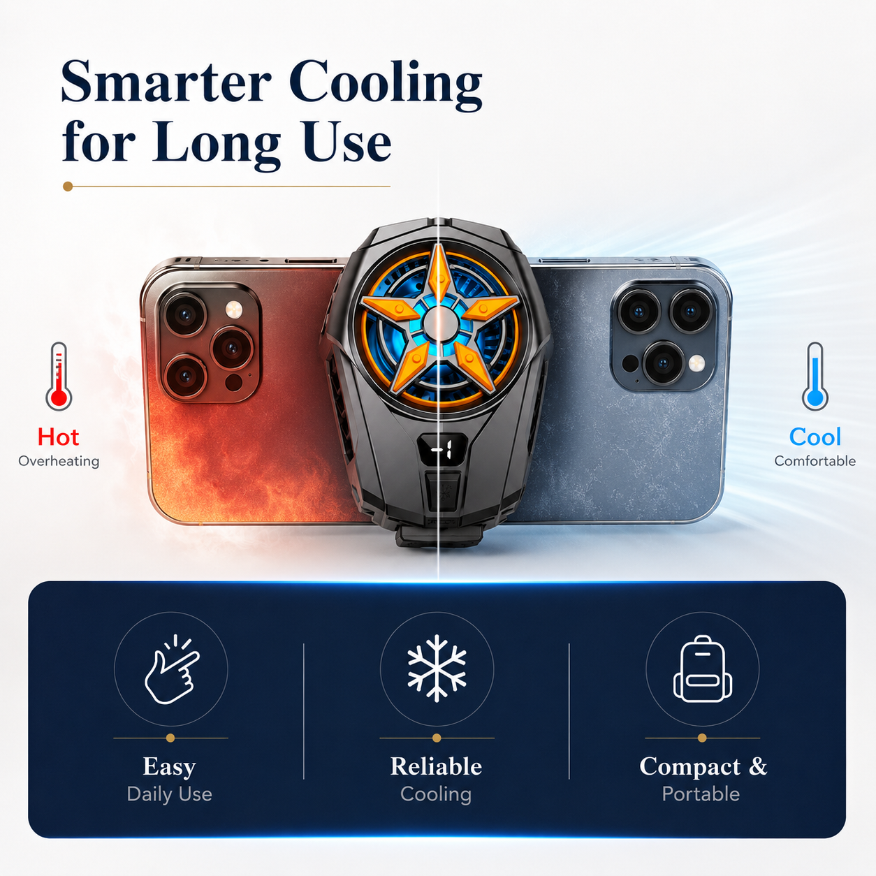 SL09 Mobile Phone Cooler Fan with Smart Digital Display, Fast Cooling Rear Radiator for Gaming & Smartphones