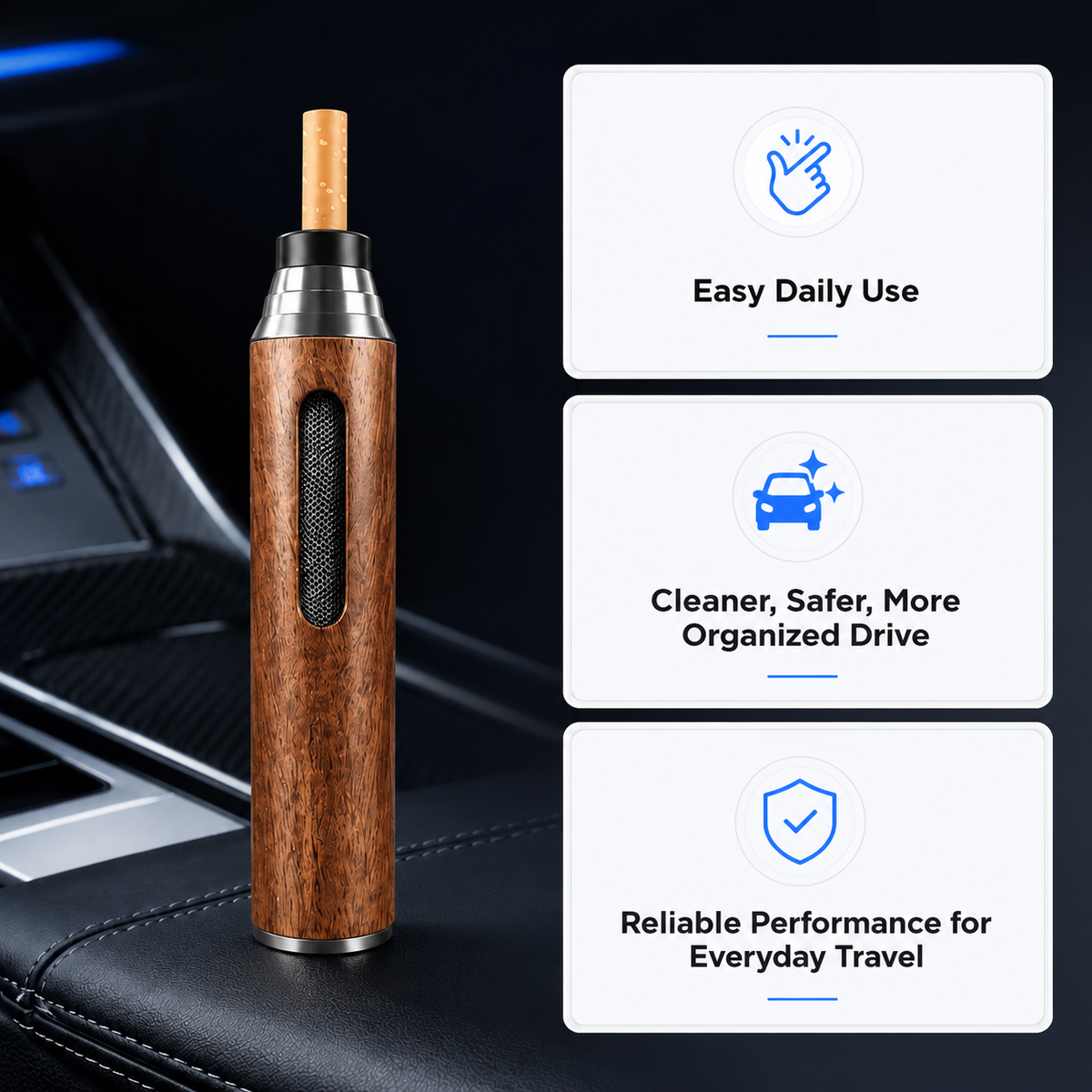 Premium Wooden Cigarette Holder – Portable Anti-Ash Smoking Sleeve for Car & Desktop Use