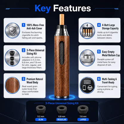 Premium Wooden Cigarette Holder – Portable Anti-Ash Smoking Sleeve for Car & Desktop Use
