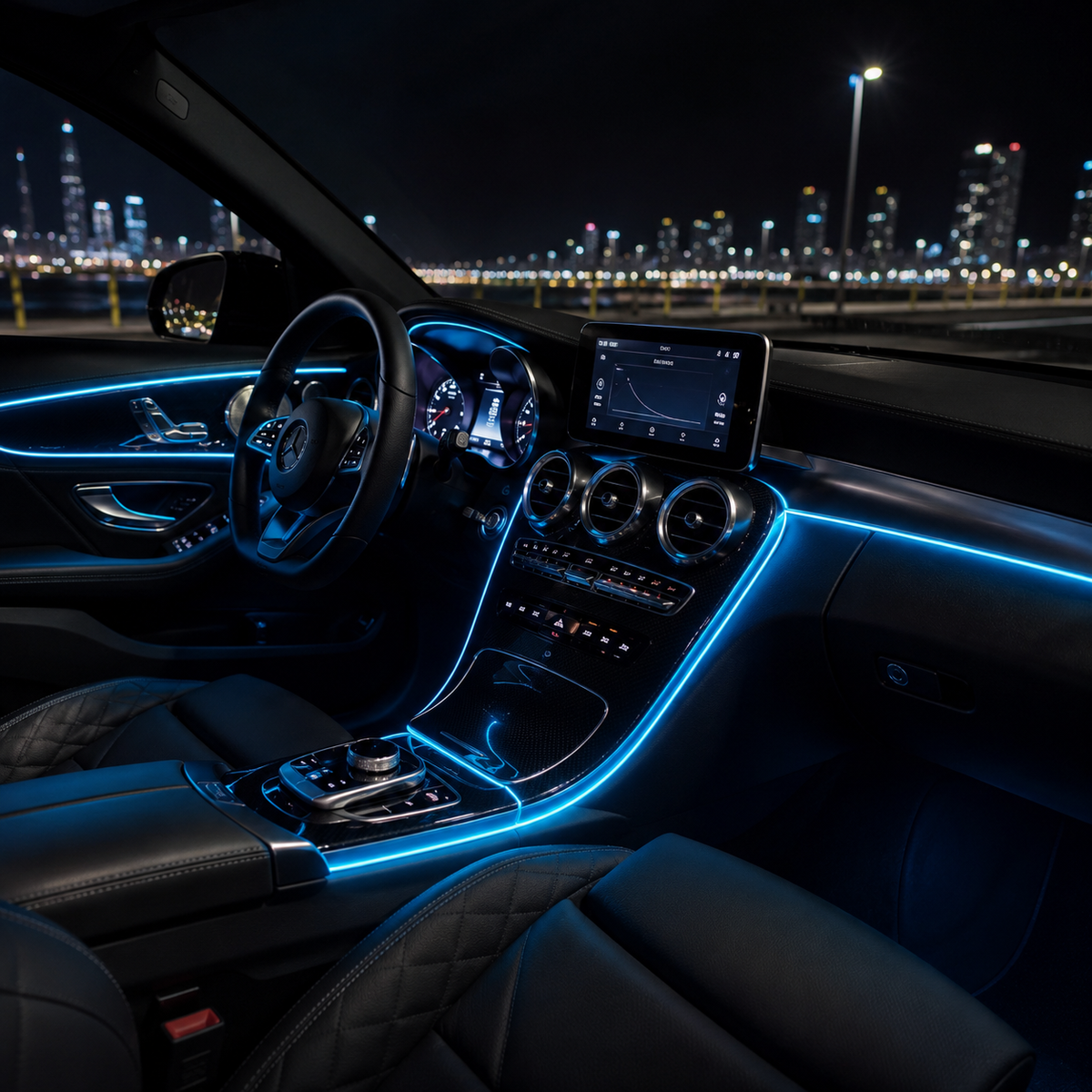 Flexible EL Wire LED Strip Car Interior Ambient Light – Ice Blue 2 Meter Cigarette Lighter Powered