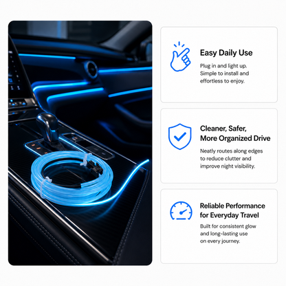 Flexible EL Wire LED Strip Car Interior Ambient Light – Ice Blue 2 Meter Cigarette Lighter Powered