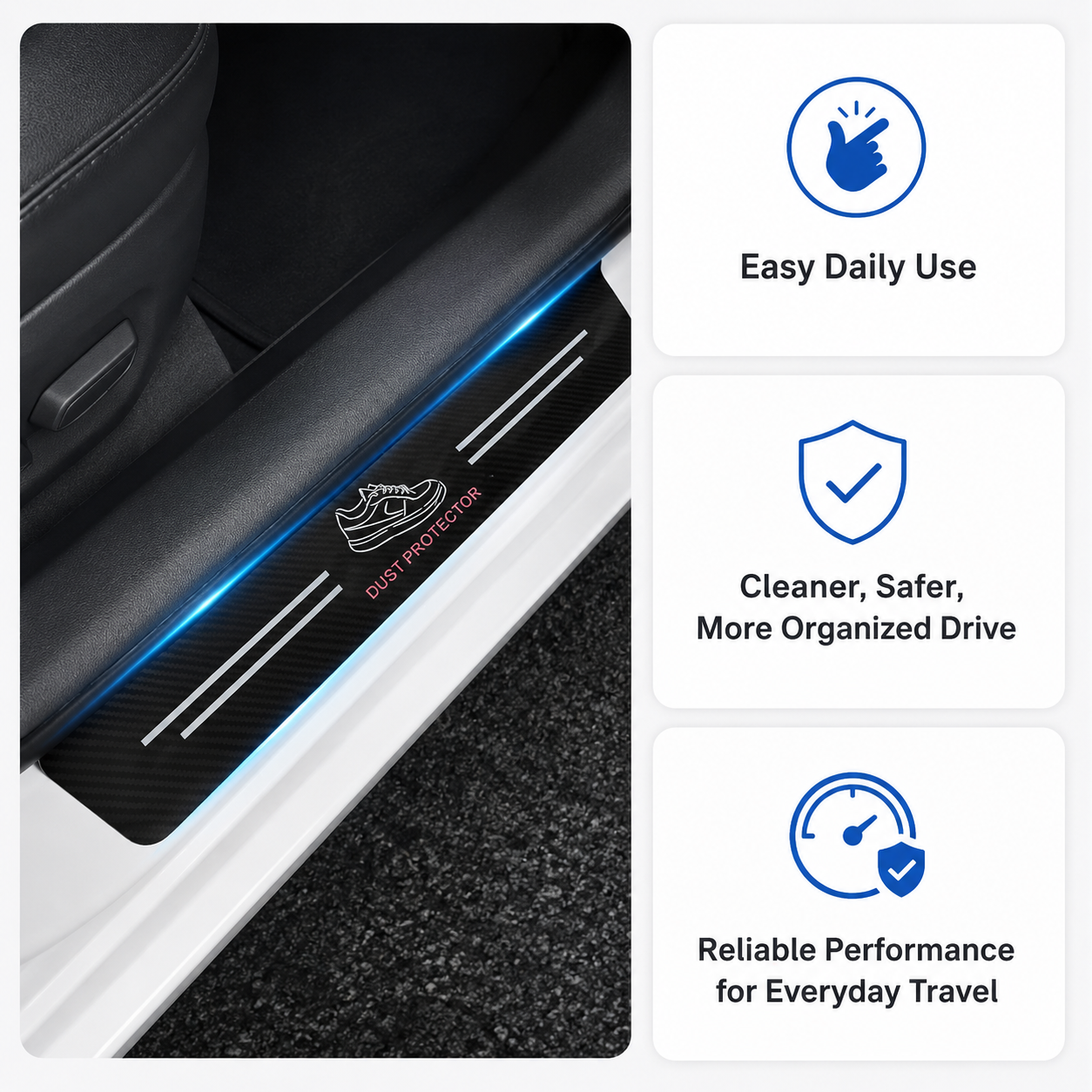 Set of 4 Carbon Fiber Car Door Sill Protector Stickers – Scratch Resistant Anti-Slip Door Guard Strips