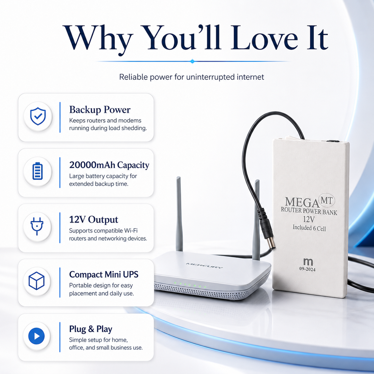 Xiaomi Mi 20000mAh 12V Router Power Bank Mini UPS Battery Backup for WiFi Router