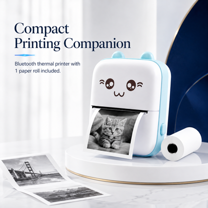 Mini Portable Thermal Printer Wireless Bluetooth Pocket Photo Printer with Paper Roll