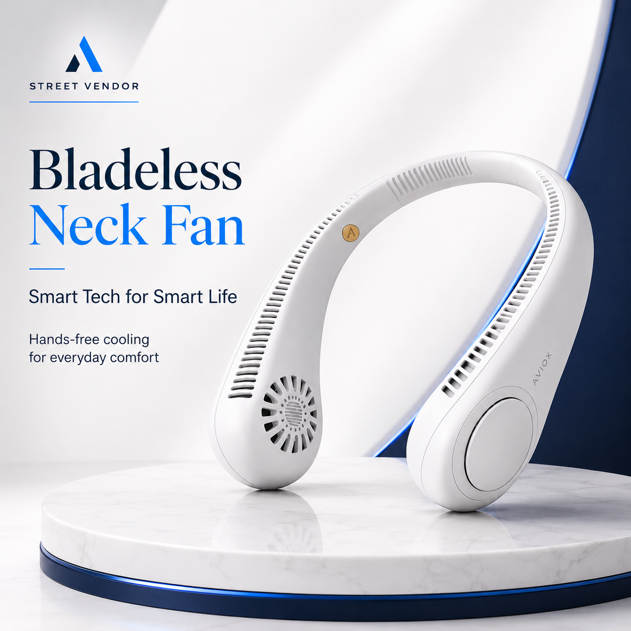 STREET VENDOR Premium Silicone Bladeless Neck Fan – Wearable Personal Air Cooler with Hands-Free Cooling