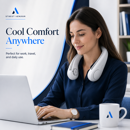 STREET VENDOR Premium Silicone Bladeless Neck Fan – Wearable Personal Air Cooler with Hands-Free Cooling