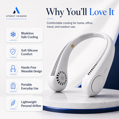 STREET VENDOR Premium Silicone Bladeless Neck Fan – Wearable Personal Air Cooler with Hands-Free Cooling