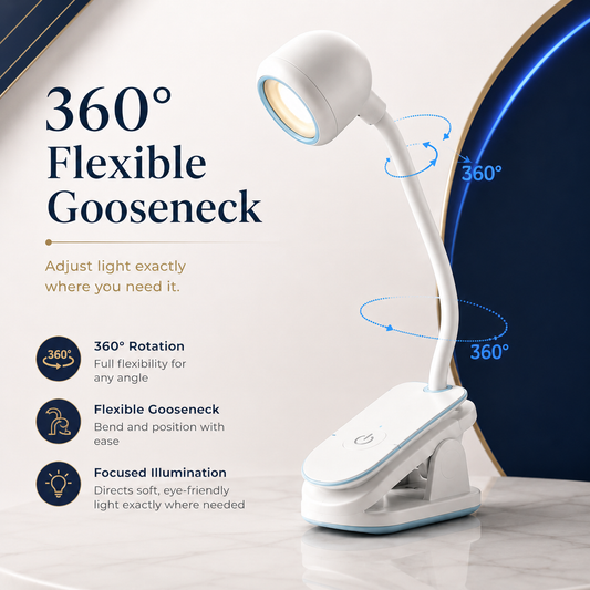 Mini Book Light With Clip – Portable LED Reading Lamp with 360° Flexible Gooseneck for Bed & Study