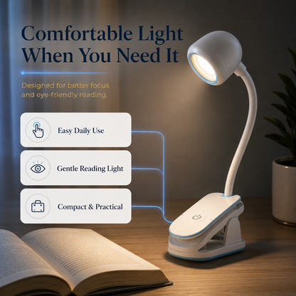 Mini Book Light With Clip – Portable LED Reading Lamp with 360° Flexible Gooseneck for Bed & Study