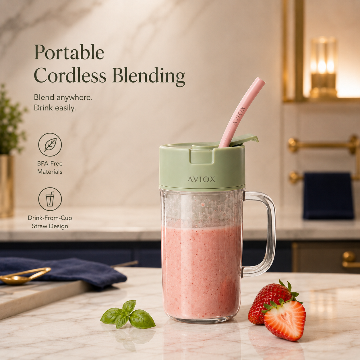 Portable Blender Juicer Cup with Straw – Mug Shaped Cordless Mini Juicer
