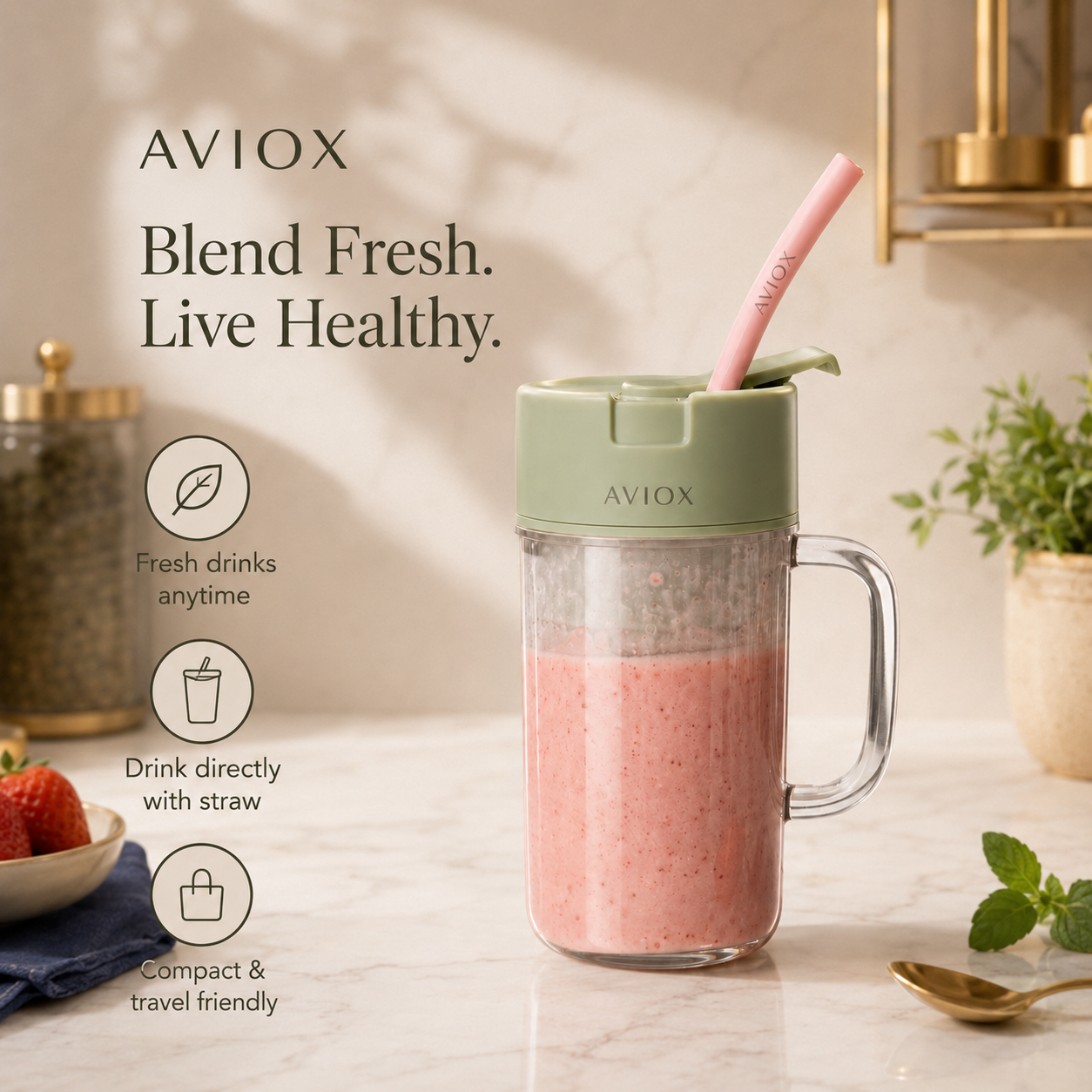 Portable Blender Juicer Cup with Straw – Mug Shaped Cordless Mini Juicer
