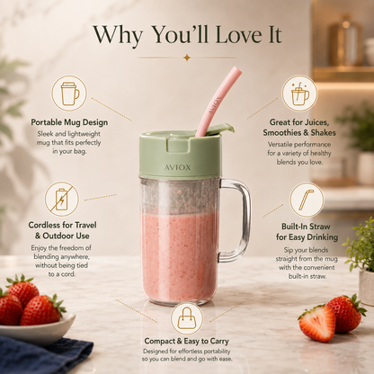 Portable Blender Juicer Cup with Straw – Mug Shaped Cordless Mini Juicer
