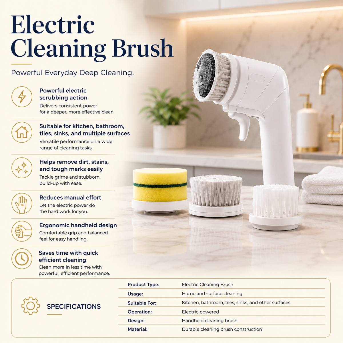 Electric Cleaning Brush for Kitchen, Bathroom & Tile Cleaning