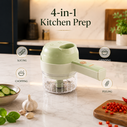 Rechargeable 4 in 1 Electric Vegetable Cutter, Slicer, Chopper, Grinder & Peeler