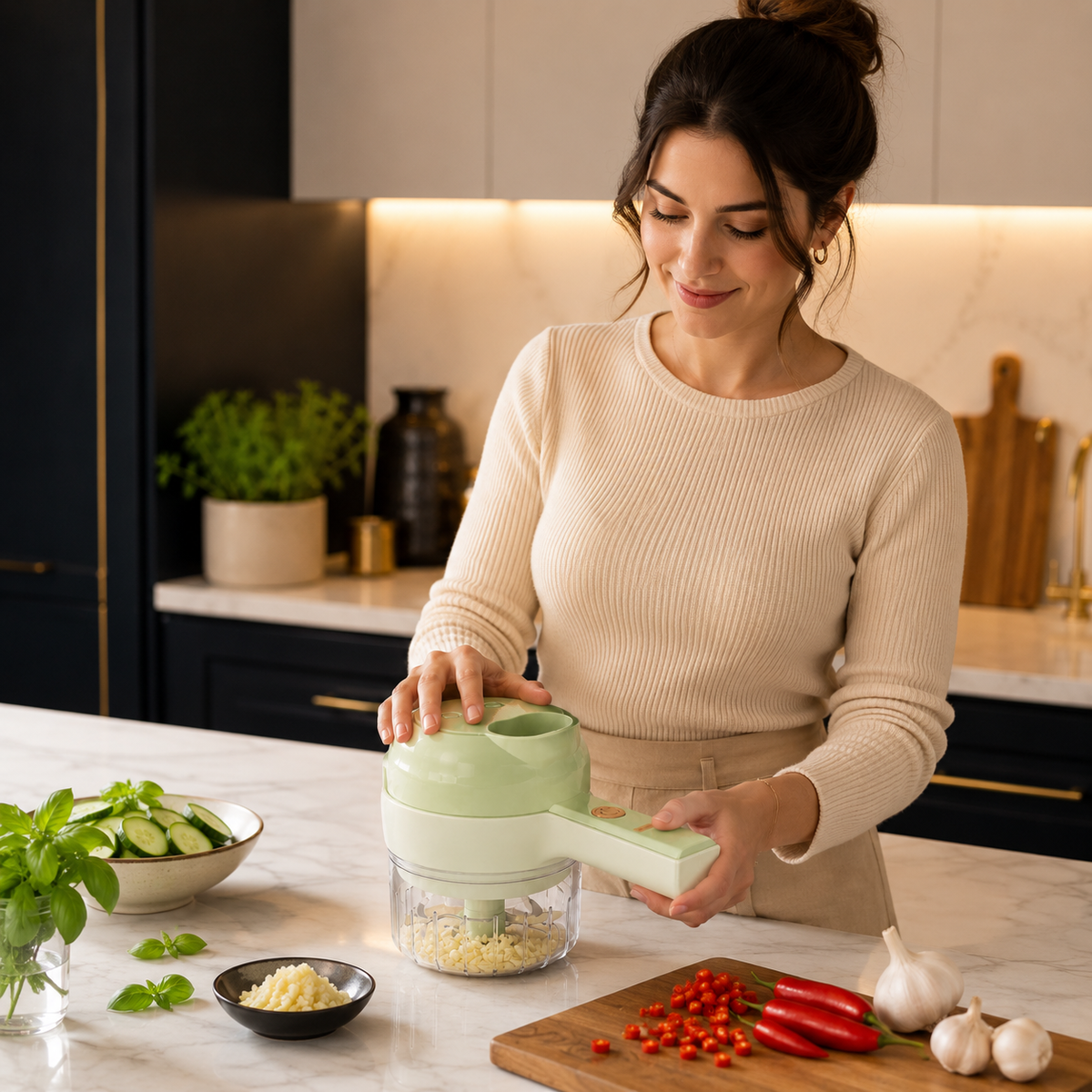 Rechargeable 4 in 1 Electric Vegetable Cutter, Slicer, Chopper, Grinder & Peeler