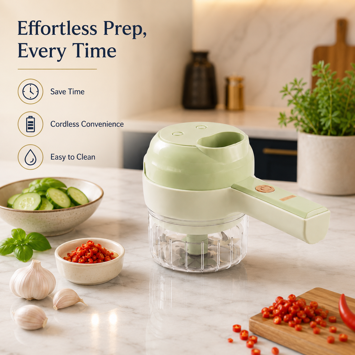 Rechargeable 4 in 1 Electric Vegetable Cutter, Slicer, Chopper, Grinder & Peeler