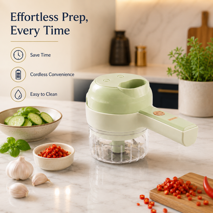 Rechargeable 4 in 1 Electric Vegetable Cutter, Slicer, Chopper, Grinder & Peeler