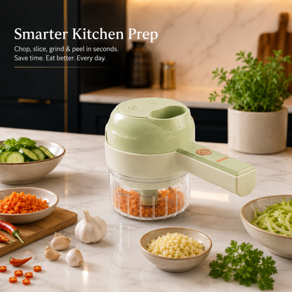 Rechargeable 4 in 1 Electric Vegetable Cutter, Slicer, Chopper, Grinder & Peeler