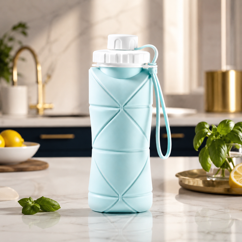 Silicone Foldable Water Bottle 600ml – Portable Travel Collapsible Bottle for Gym, Office & Outdoor Use