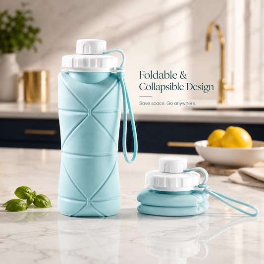 Silicone Foldable Water Bottle 600ml – Portable Travel Collapsible Bottle for Gym, Office & Outdoor Use