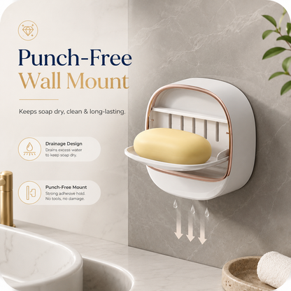 Wall Mounted Soap Box Holder | Punch Free Drainage Soap Dish for Bathroom & Kitchen