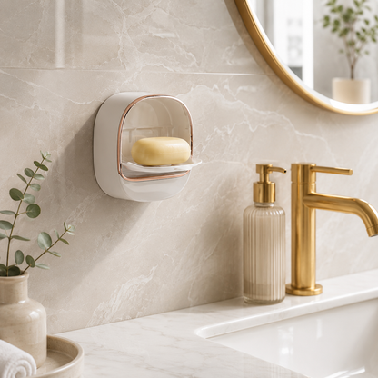 Wall Mounted Soap Box Holder | Punch Free Drainage Soap Dish for Bathroom & Kitchen
