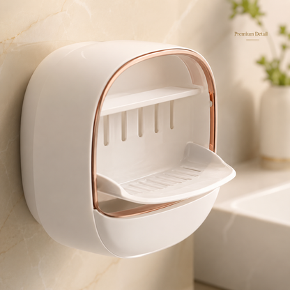 Wall Mounted Soap Box Holder | Punch Free Drainage Soap Dish for Bathroom & Kitchen