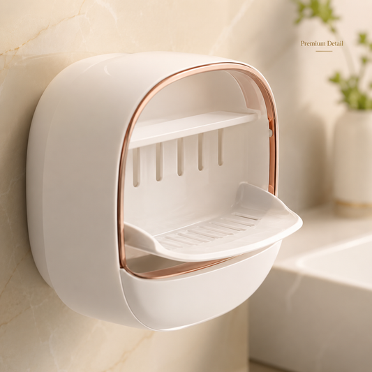 Wall Mounted Soap Box Holder | Punch Free Drainage Soap Dish for Bathroom & Kitchen