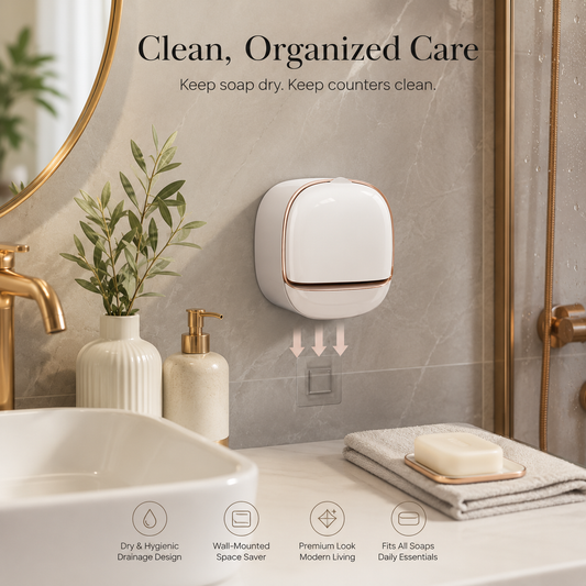 Wall Mounted Soap Box Holder | Punch Free Drainage Soap Dish for Bathroom & Kitchen