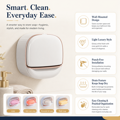 Wall Mounted Soap Box Holder | Punch Free Drainage Soap Dish for Bathroom & Kitchen