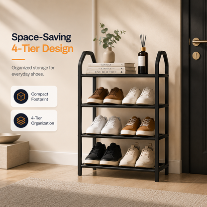 4-Layer Portable Shoe Rack with Dustproof Cover – Space Saving Shoe Organizer for Home & Closet (Plastic + Metal Body)