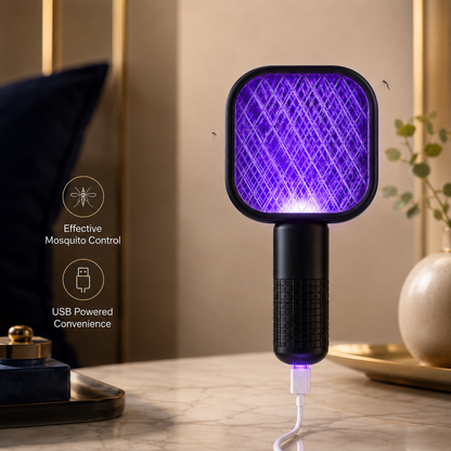 Electric Mini USB Mosquito Killer Racquet Lamp – Wireless Rechargeable Night Light & Insect Catcher