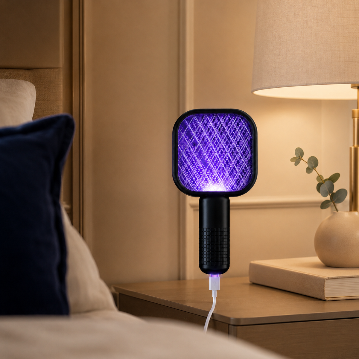 Electric Mini USB Mosquito Killer Racquet Lamp – Wireless Rechargeable Night Light & Insect Catcher